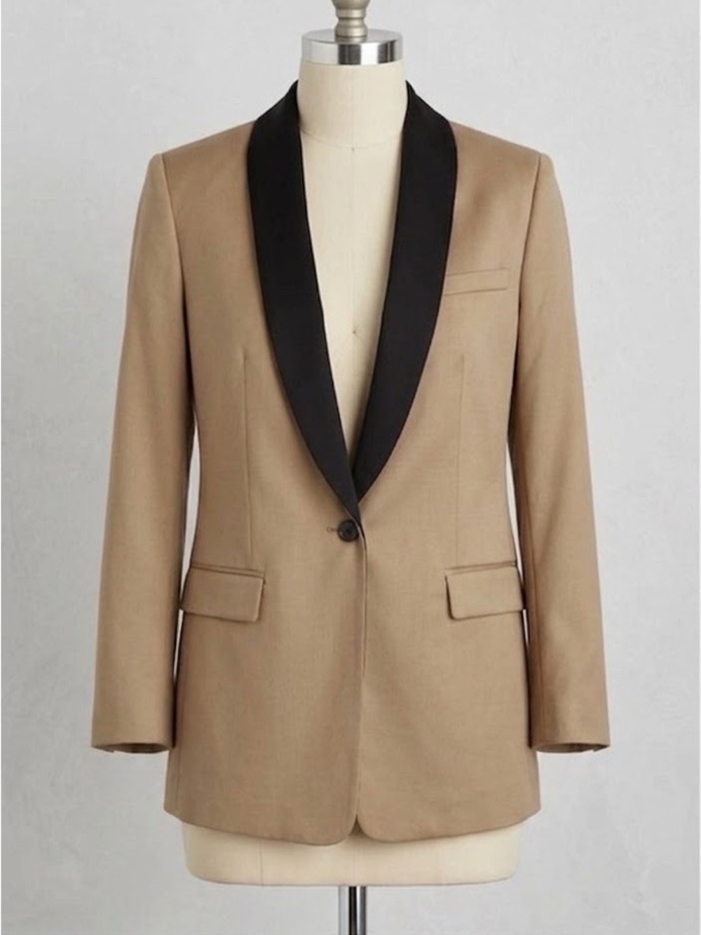 Equipment Quincy 100% Wool Tuxedo Blazer Camel Black NWOT 6 $495